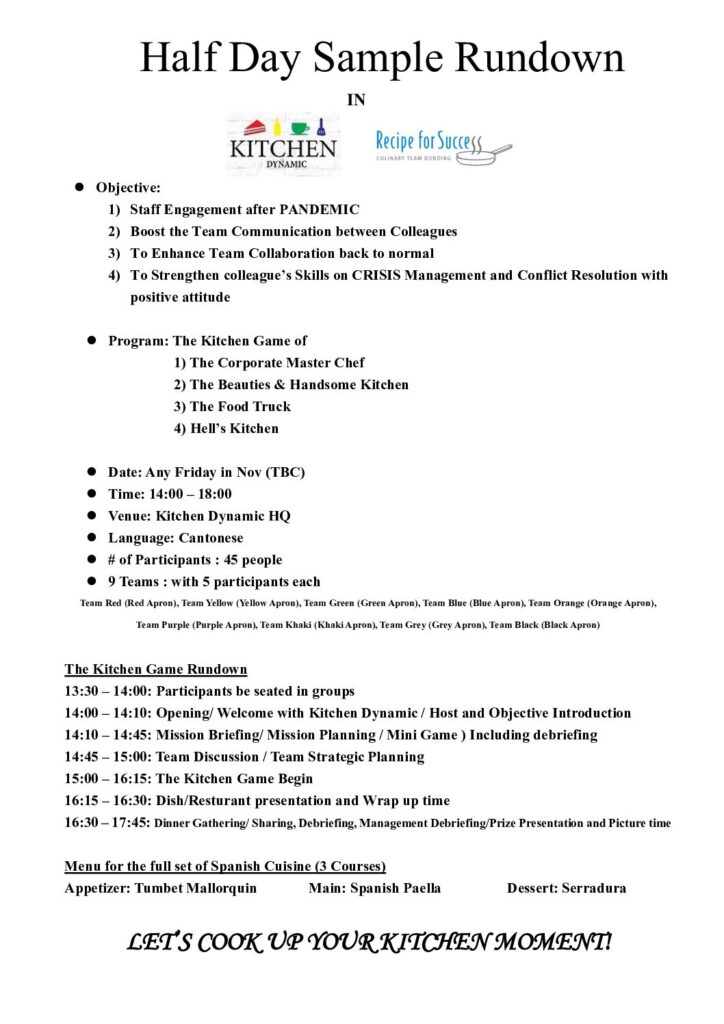 Kitchen Dynamic Kitchen Game - Half Day Sample Rundown